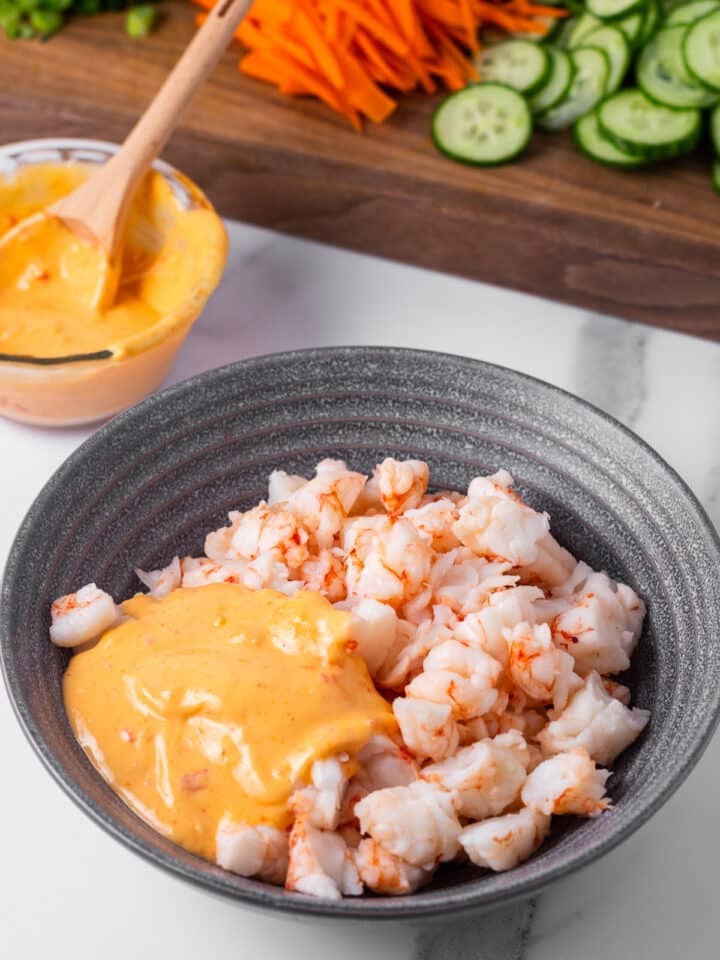 chopped shrimp and sauce