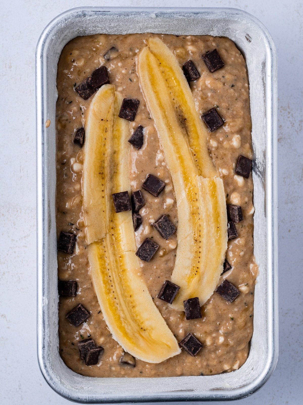 unbaked loaf of cottage cheese banana bread