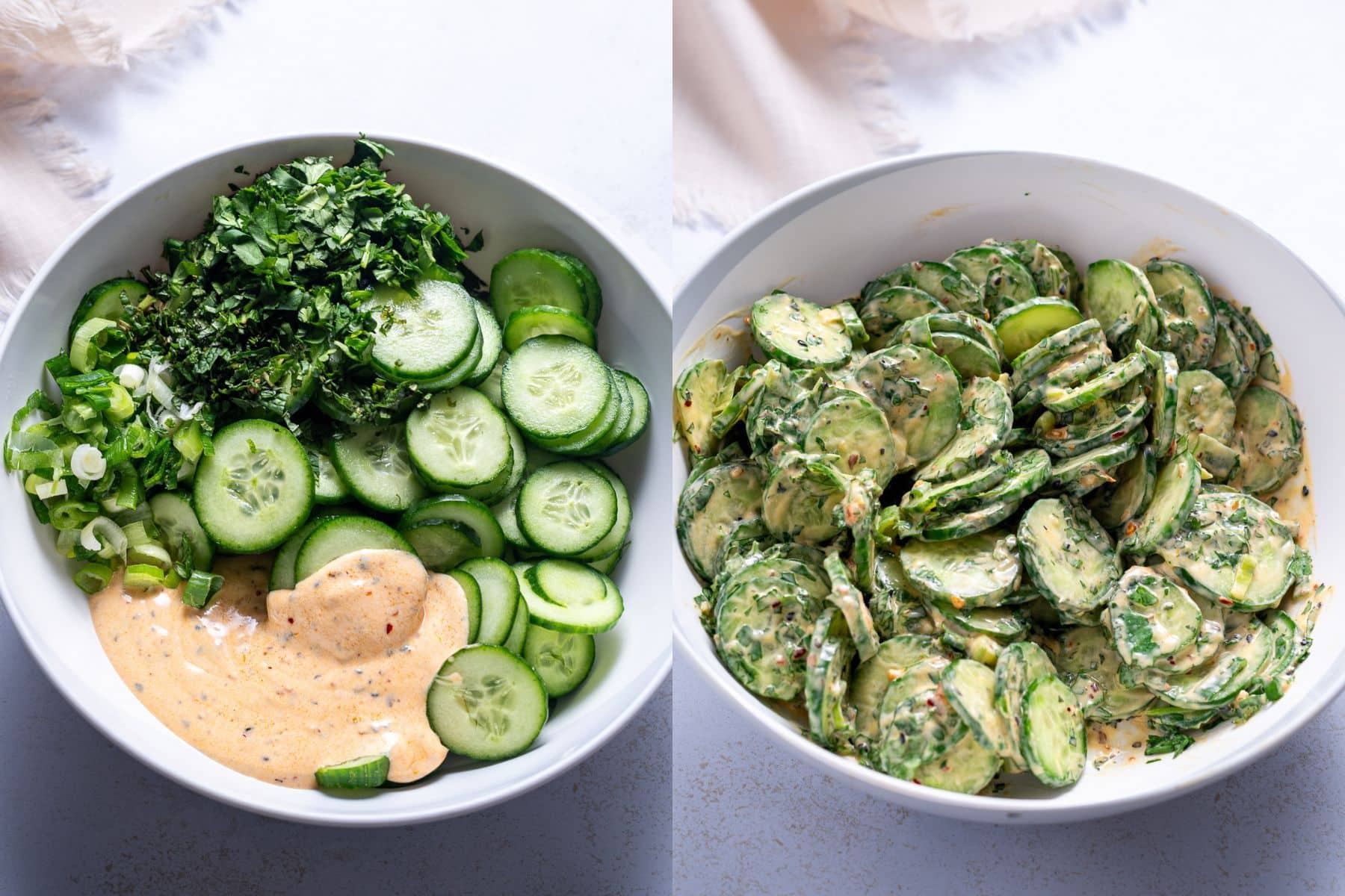 cucumbers with fresh herbs and creamy dressing