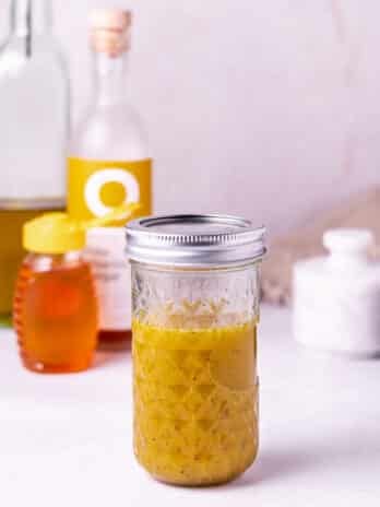 mason jar with white balsamic vinaigrette