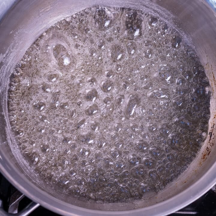 boiling sugar in a saucepan