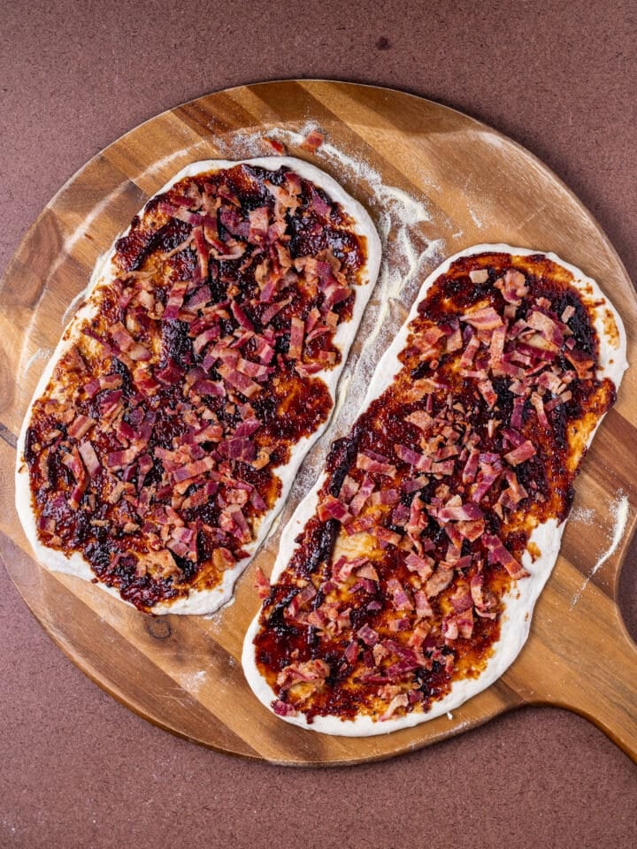 chopped bacon added to flatbreads