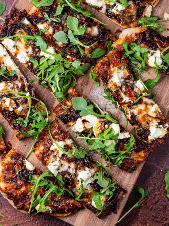 picture of slices of caramelized onion flatbread