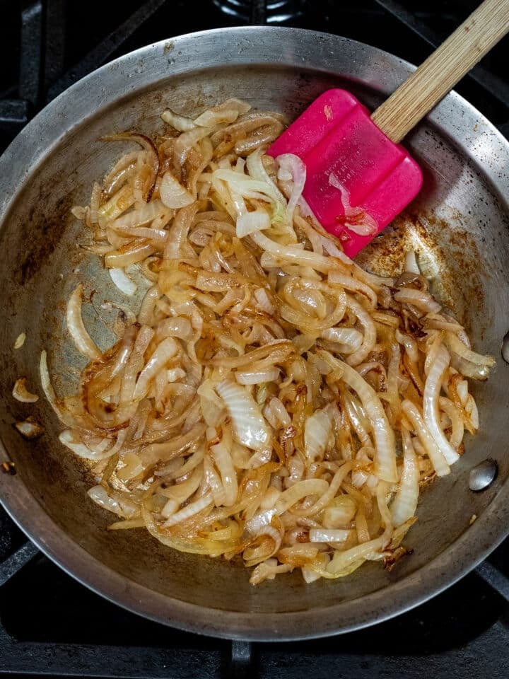 partially caramelized onions in a skillet