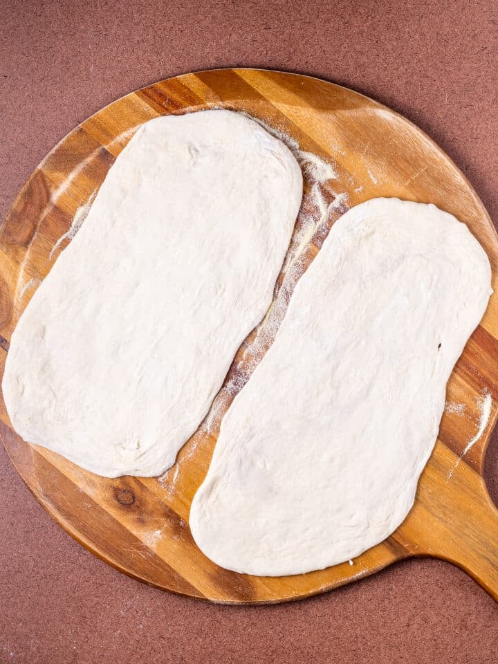 pizza dough shaped into two rectangles