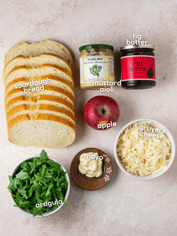 picture of the ingredients needed to make gruyere grilled cheese sandwiches