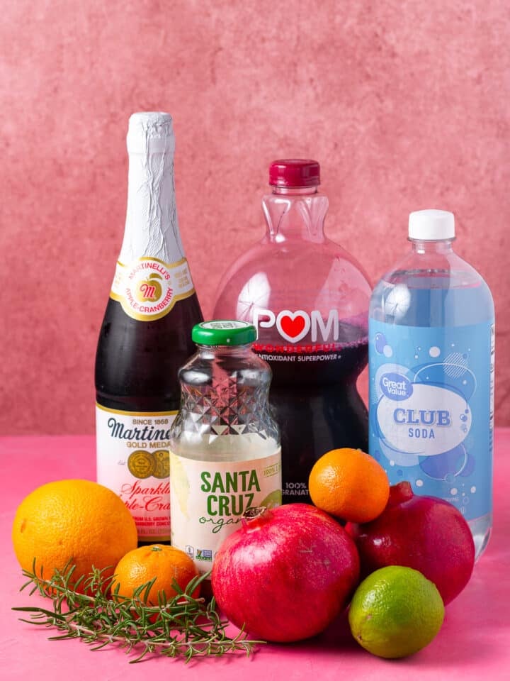 picture of the ingredients needed to make a refreshing pomegranate mocktail