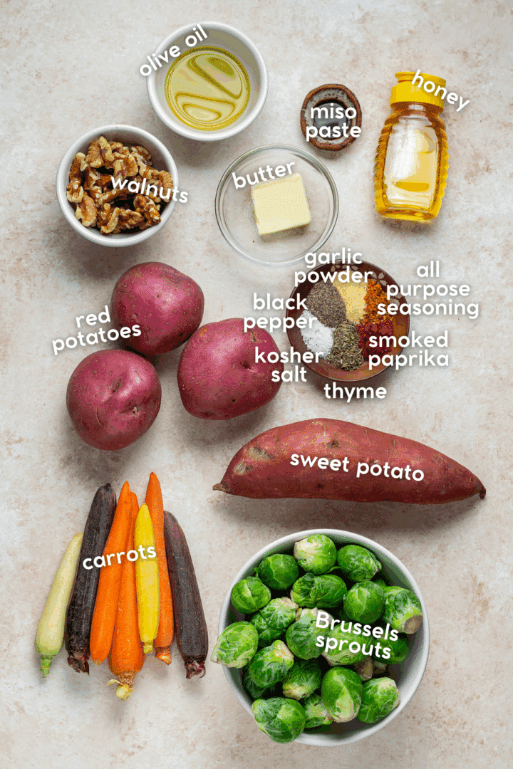 picture of the ingredients needed to make honey roasted vegetables