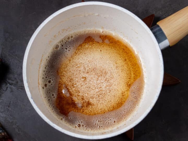 small saucepan with browned butter