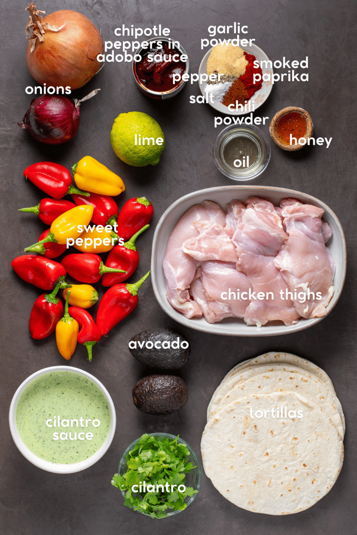 picture of the ingredients needed to make chipotle chicken fajitas