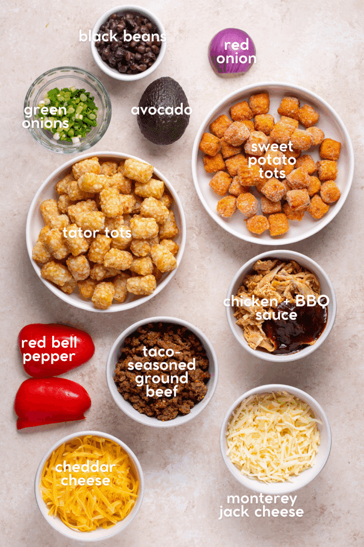 picture of the ingredients needed to make tater tot nachos