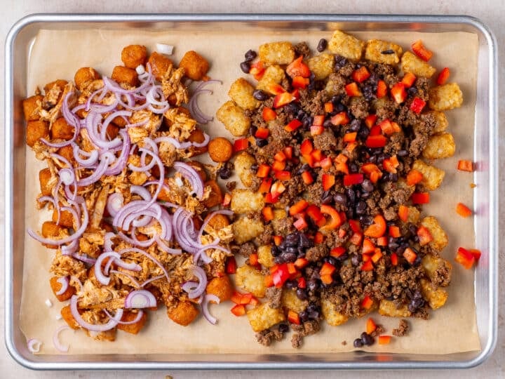 red onion and red bell pepper added to the totchos