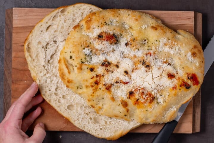 focaccia bread in half lengthwise