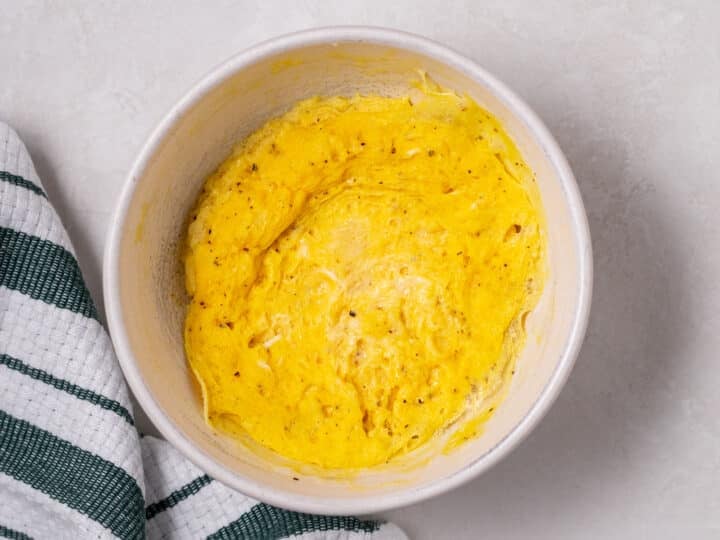 microwaved egg patty in a bowl