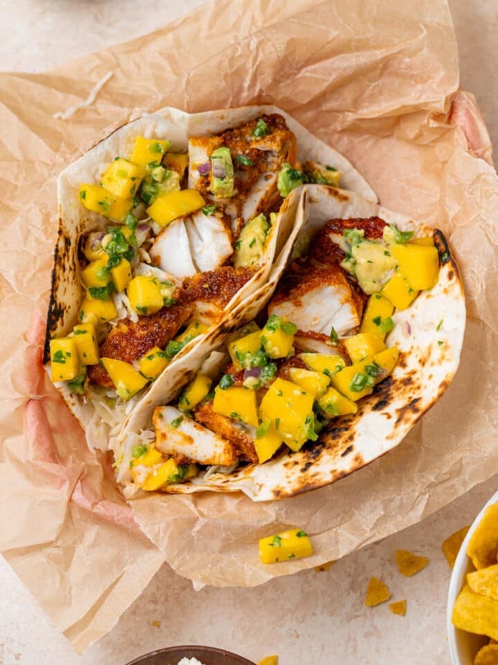 mango salsa added to the fish tacos