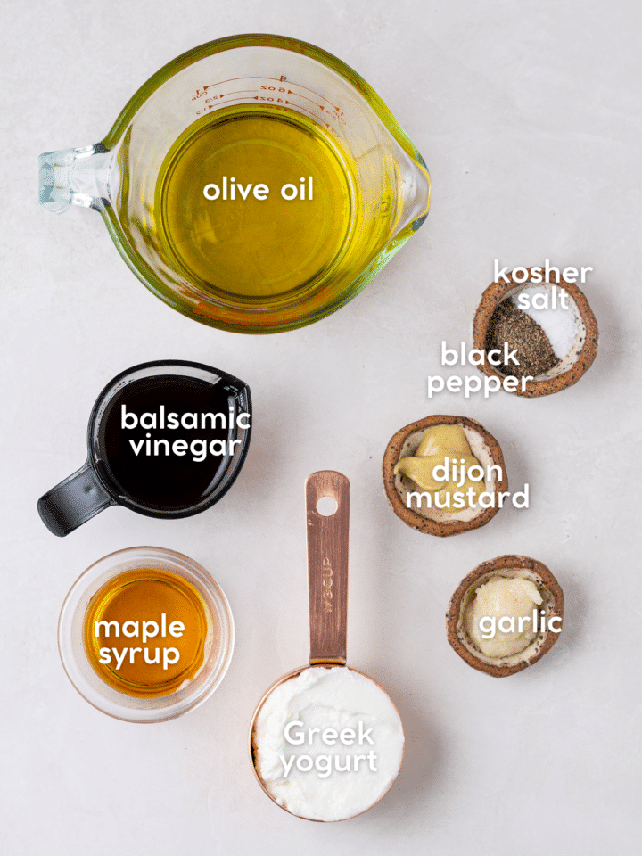 picture of the ingredients needed to make creamy balsamic dressing