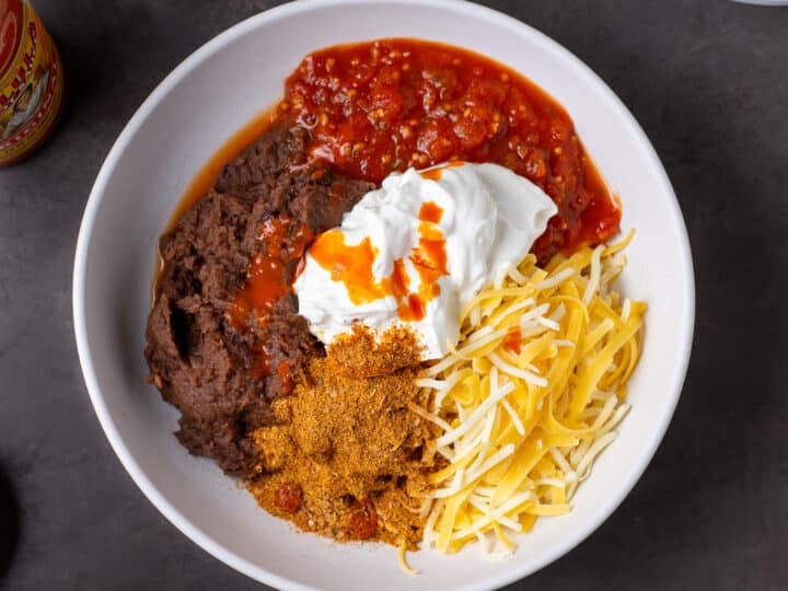 bean filling ingredients in a white bowl