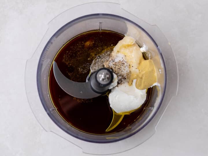 balsamic dressing ingredients in a food processor