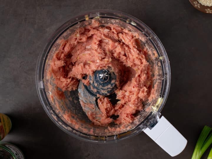 processed tuna mixture in a food processor