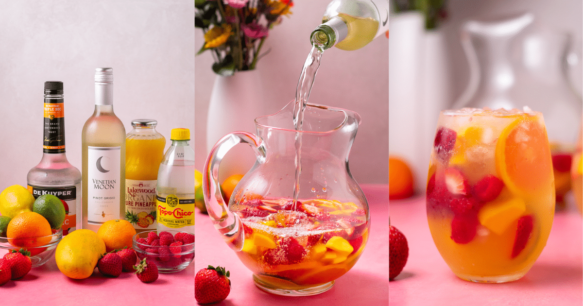 Springtime White Wine Sangria with Raspberries and Mango