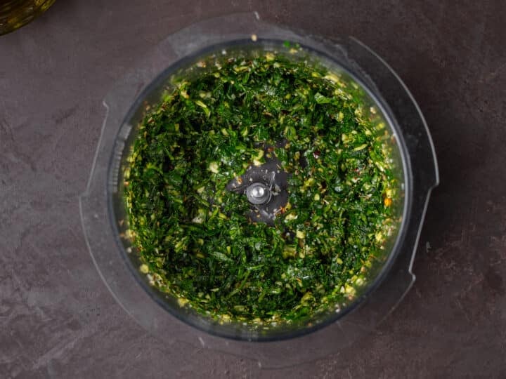 finely chopped herbs and garlic in a food processor