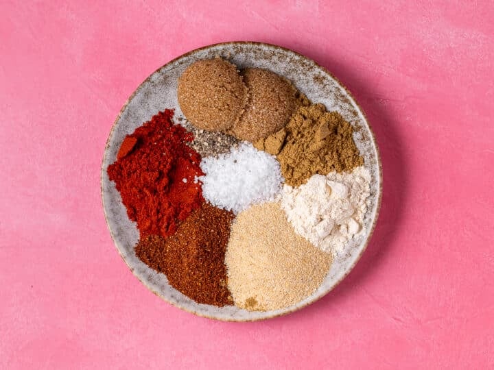 Homemade spice blend made with smoked paprika, chili powder, garlic powder, cumin, brown sugar, salt, and pepper.