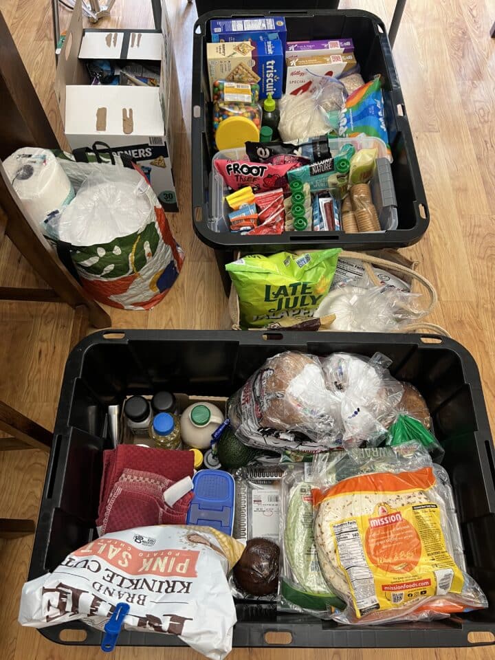 prepping dry foods and disposable utensils for camping